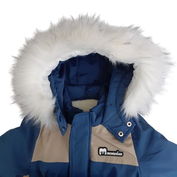 MurmurBear Baby Bunting Thermal Snowsuit Diaper Zip Blue Faux Fur Toddler 2T - Picture 3 of 15